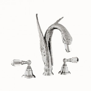 Смеситель Лебедь Mestre Antartica Swan with Swarovski Crystal для раковины на 3 отв., античное серебро