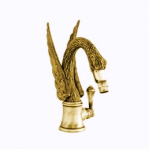 Смеситель для биде в форме лебедя Mestre Antartica Swan на 1 отверстие , античное золото