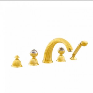 Mestre Artica Смеситель для ванны на 5 отверстий с ручным душем с кристаллами Swarovski , золото