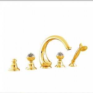 Mestre Atlantica Смеситель для ванны на 5 отверстий с ручным душем с кристаллами Swarovski , золото