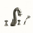 Mestre Dragon Смеситель для ванны на 4 отверстия с ручным душем , античное серебро