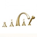 Mestre Pacifica Смеситель для ванны на 5 отверстий с ручным душем с кристаллами Swarovski , золото